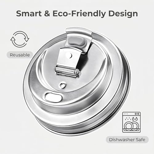 Mason Jar Drinking Lids, Mason Jar Lids, Wide Mouth Stainless Steel Leak-Resistant Sip Lids for Iced Coffee, Cold Drinks, Reusable Metal Mason Jar Drink Lids with Silicone Seal – 3 Pack