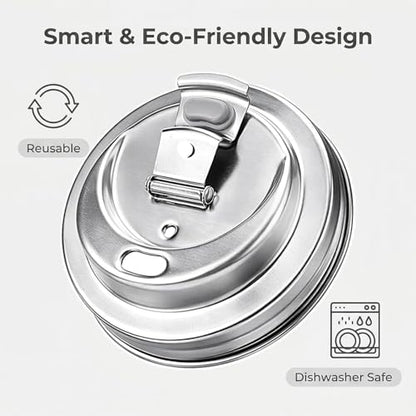 Mason Jar Drinking Lids, Mason Jar Lids, Wide Mouth Stainless Steel Leak-Resistant Sip Lids for Iced Coffee, Cold Drinks, Reusable Metal Mason Jar Drink Lids with Silicone Seal – 3 Pack