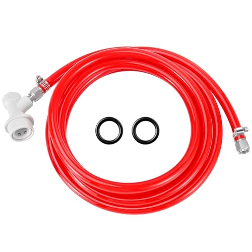 Homebrew Ball Lock Gas Line Assembly, 5 FT Co2 Gas Line Tubing for Kegerator with O.D 5/16”Ball Lock Gas Disconnect PVC Ball Lock Co2 Hose Assemble Draft Beer Red Hose Kit for Corny Keg