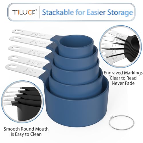 TILUCK Measuring Cups & Spoons Set, Stackable Cups and Spoons, Nesting Measure Cups with Stainless Steel Handle, Kitchen Gadgets for Cooking & Baking (Blue) - color: Blue