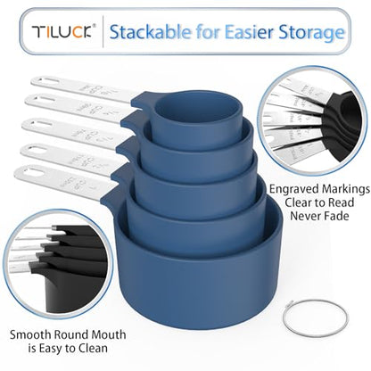 TILUCK Measuring Cups & Spoons Set, Stackable Cups and Spoons, Nesting Measure Cups with Stainless Steel Handle, Kitchen Gadgets for Cooking & Baking (Blue) - color: Blue