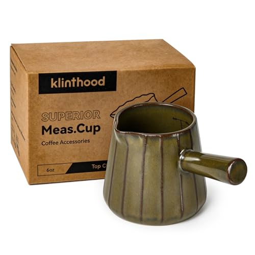 Ceramic Espresso Cup with Handle, Striped Design, 6oz/180ml Capacity,Expresso Measuring Shots Cups with Spout,Espresso Accessories,Coffee Cup,Milk Measuring Cup(blackish green) - color: blackish green