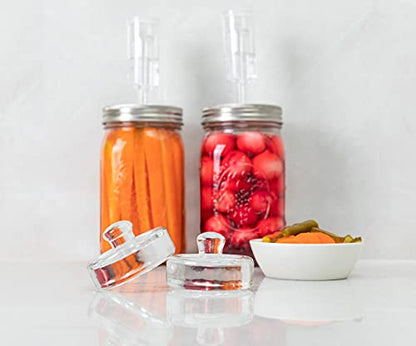 JILLMO 4 Pack Fermentation Kit for Wide Mouth Mason Jars, Stainless Steel Fermentation Lids with Glass Weights and Airlocks, Easy Fermenting Set for Pickling, Canning and Sauce (No Jars)
