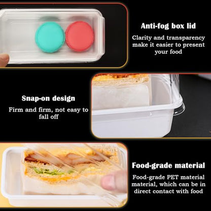 100 Pack Roll Cake Box with Stickers, Swiss Roll Plastic Containers, Sandwich Paper Box with Clear Lids, Muffin Cheese Pastry Dessert Box, Sushi Fruits Display, Bakery Pack,4.9 x 2.5 x 2.6 Inches