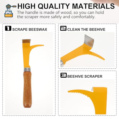 DECHOUS Beehive Scraper Sturdy Hive Cleaning Tool Stainless Steel with Wooden Handle Not Easy to Break Safe to Use Random Color for Efficient Beekeeping Equipment and Beehive