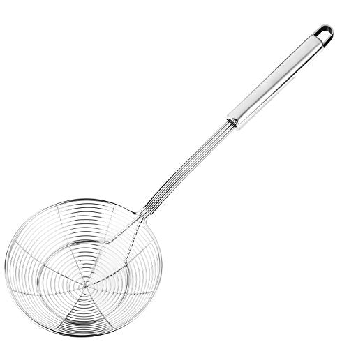 Hiware Solid Stainless Steel Spider Strainer Skimmer Ladle for Cooking and Frying, Kitchen Utensils Wire Strainer Pasta Spoon, 5.4 Inch - size: 5.4-Inch