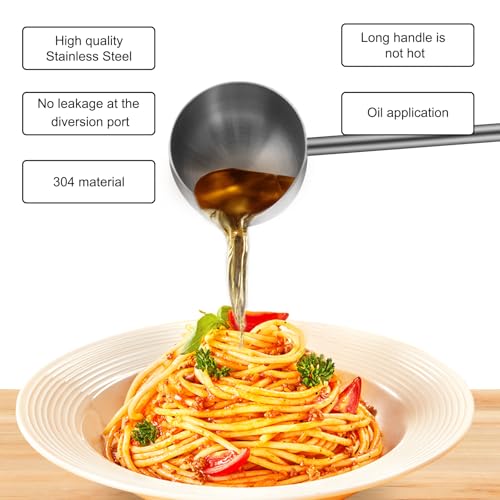 2Pcs Stainless Steel Cooking Spoons, Sauce Scoop with Long Handle 304 Stainless Steel Deep Oil Sauce Spoon for Kitchen Cooking, Serving