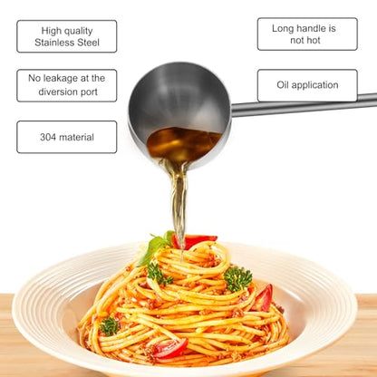 2Pcs Stainless Steel Cooking Spoons, Sauce Scoop with Long Handle 304 Stainless Steel Deep Oil Sauce Spoon for Kitchen Cooking, Serving