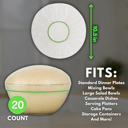 20 Bowl Covers - Reusable Plastic Food Covers with Elastic, Ideal for Bread Proofing and Storage - size: 20 Pack, Large