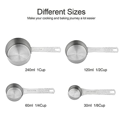 Measuring Cups and Spoons Set, 10 Piece Measuring Cup Set, 18/8 Stainless Steel Measuring Cups Spoons & Leveler, Baking Measure Cups, Kitchen Measurement Cups, Kitchen Gadgets for Cooking - color: Siliver