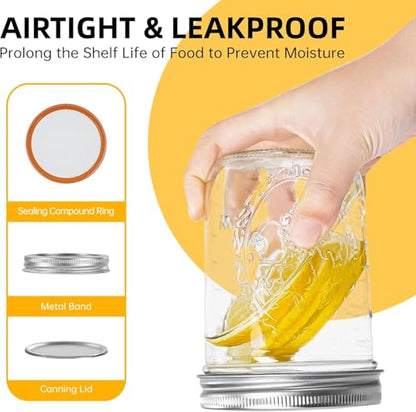 Miuyhji Mason Jars 16 oz with Lids, 12Pcs Wide Mouth Glass Canning Jars with Airtight Lids and Bands, Overnight Oats Containers for Pickling, Freezing, Preserving, Meal Prep, Jar Décor - size: 16 oz-12Pcs (Clear)