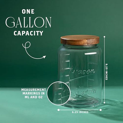 kitchentoolz Extra Large Mason Jar - 1 Gallon Glass Wide Mouth Jar with Airtight Wooden Lid, Food Storage Container with Measurement Markings For Kitchen Pantry, Pickling, Cookies, Flour & Sugar - size: Pack of 1