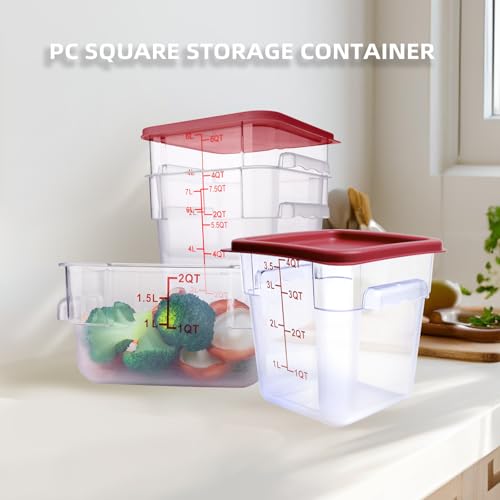 2 Pack RED Square Food Storage Container With Lid,Commercial Storage Box With Scale & Handle,Cake Making,Dough Marinating Meat,Kitchen Supplies (8 Quart) - size: 7.5 Quart-RED LID & MEASURING LINE
