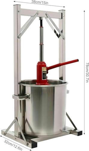22L/5.8Gal Fruit Wine Press Machine, Stainless Steel Cheese Herb Fruit Wine Presser Manual Juice Maker with Hydraulic Jack Sanitary Tray, Vegetables Honey Olive Oil Making Press~/