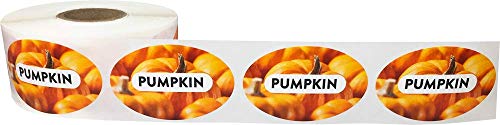 Pumpkin Grocery Store Food Labels 1.25 x 2 Inch Oval Shape 500 Total Adhesive Stickers - color: Pumpkin