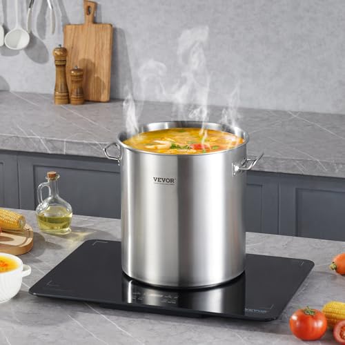 VEVOR Stainless Steel Stockpot, 24 Quart Cooking Pots, Cookware Sauce Pot with Lid, and Handle, Heavy Duty Commercial Grade Stock Pot, Sanding Treatment, for Steaming Boiling or Frying Silver - size: 24 Quarts