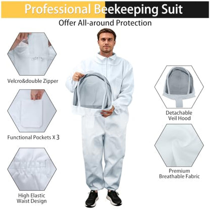 Bee Suits for Men Women Sting Proof with Round Veil, Sting-Proof Full Body Protection Beekeeping Suit with Glove (XL) - size: XL