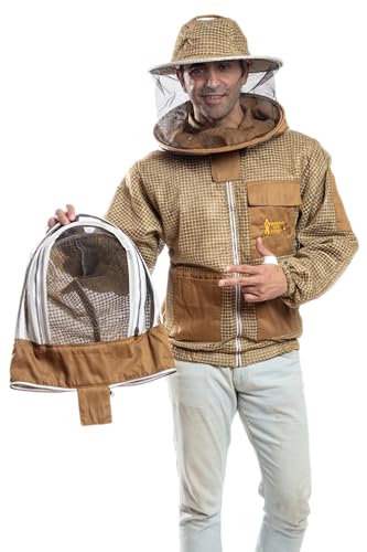 -- Beekeeping Fully Ventilated Jacket in Multi-Color with Round Veil (M, Khaki with Two Veils) - color: Khaki With Two Veils, size: Medium