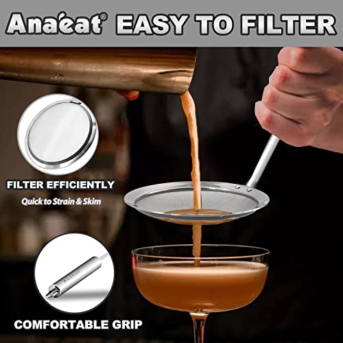 Anaeat 4" Stainless Steel Fat Skimmer Spoon - Professional Kitchen Fine Mesh Food Strainer and Hot Pot Skimmer with Long Handle for Skimming, Cooking, Frying, Grease, Gravy and Foam Diameter - color: 4" Fine Mesh Skimmer