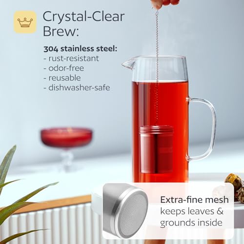 Stainless Steel Tea Infuser for Loose Leaf Tea, Medium (2.05” Diameter x 2.95” Height) – Extra Fine Mesh Strainer with Chain Hook & Lid, Reusable Tea Steeper for Mugs, Cups & Teapots - size: Medium