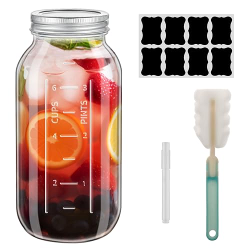 1Pc 64 OZ with scale Large Wide Mouth Mason Jars with Lids, Heavy Duty Glass Airtight Storage Canning Jar and Band Half Gallon / 2 Quart (1)