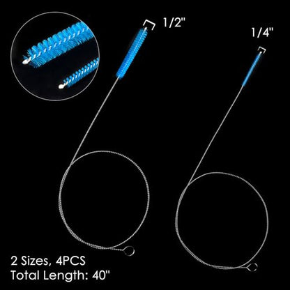40 Inches Brush Cleaner for Cleaning Straw, Kegerator, Feeding Tube, Siphon Hose, Sunroof Drain, Refrigerator Drain, 4PCS (Blue) - color: 3-blue