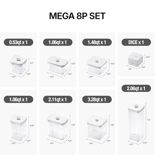 VAKUEN Premium Airtight Food Storage Containers Mega 8P/Set. Total 46.11cup, 7pcs Container and Vacuum Sealer. Smart One-Click Seal Lid, Patented Double Silicone Lining, 100% Leak Proof, BPA-FREE