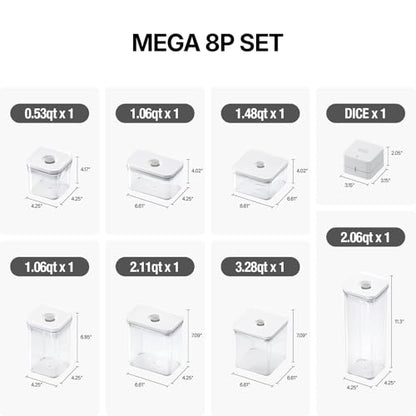 VAKUEN Premium Airtight Food Storage Containers Mega 8P/Set. Total 46.11cup, 7pcs Container and Vacuum Sealer. Smart One-Click Seal Lid, Patented Double Silicone Lining, 100% Leak Proof, BPA-FREE