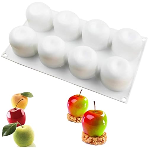 OCPO KITCHEN Apple Silicone Mold for Baking Mousse Cake Dessert Pastry Chocolate Fruit Pudding Jelly Ice Cream Christmas Cake Decoration Mold, Non-Stick and Easy Release, Apple Shape (8-Cavity) - style: Apple (8-Cavity)