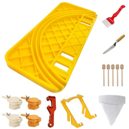Honey Bucket Honey Extraction Tool Set,8 Tools and A Total of 19 Items，5 Gallon Honey Uncapping Tank Holder，Honey Bucket Frame Holder，Uncapping Fork Knife, Honey Gate, Honey Filter Bag