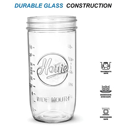 Tebery 6 Pack Wide Mouth Home Glass Mason Jars with Airtight Lids and Bands, 24-Ounce Canning Glass Jars for Canning, Fermenting, Pickling, Meal Prep, Overnight Oats, Jam, Jelly