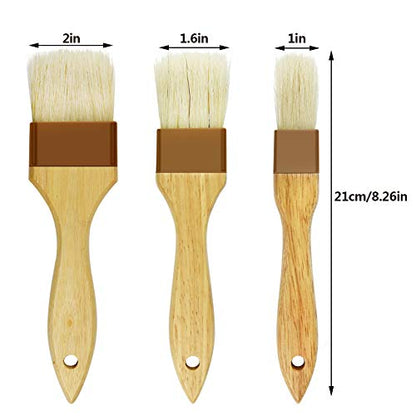 6 Pieces Pastry Brushes Basting Oil Brush for Cooking with Boar Bristles and Beech Hardwood Handles for Spreading Butter Cooking Baking BBQ Oil Brush(1 inch, 1.6 inch, 2inch)