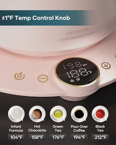 INTASTING Gooseneck Electric Kettle with ±1℉ Temperature Control for Pour Over Coffee & Tea, Quick Heating, BPA-Free Stainless Steel, Built-in Brew Timer, 1500W/0.9L (Munch Pink) - color: Munch Pink