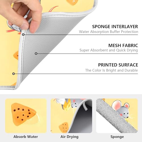 ALAZA Mouse Cheese Animal Dish Drying Mats Absorbent Microfiber Drying Pad Kitchen Countertop Draining Mat 16 x 18 Inches - size: 16" x 18"