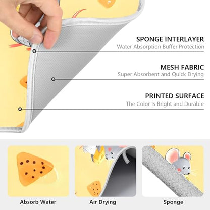 ALAZA Mouse Cheese Animal Dish Drying Mats Absorbent Microfiber Drying Pad Kitchen Countertop Draining Mat 18 x 24 Inches - size: 18" x 24"