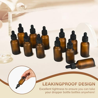 NOOEEISS 12 Pcs, 1oz Dropper Bottle, Amber Glass Eye Dropper Bottle, Tincture Bottles with Dropper, Pretty Finish, Leak-Proof Design, Stronger Suction for All Kinds of Mixed Liquids - color: Amber Frosted, size: 1oz-12Pack
