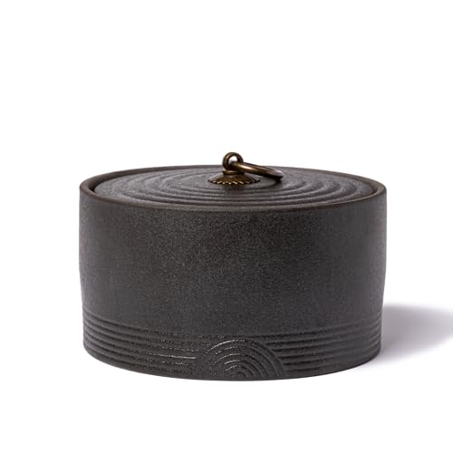 Ceramic Canister,16.9 Oz /500ml Food Storage Jar for Tea,Coffee Beans,Herb,Candy,Spices,Nuts (Stone Black) - color: Stone Black