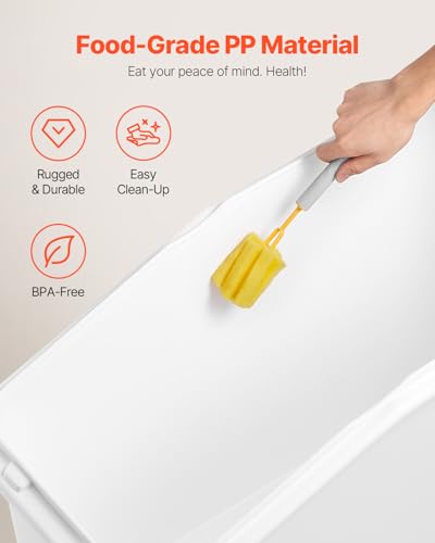 VEVOR 90.2L(27갤런) 식품 보관 용기, 500컵 재료 통, 스쿱 및 슬라이딩 뚜껑 포함, 상업용 식품 용기, 쌀 보관, 개 사료 용기, 밀가루 및 설탕 용기에 이상적, 화이트 - size: 27 Gallon