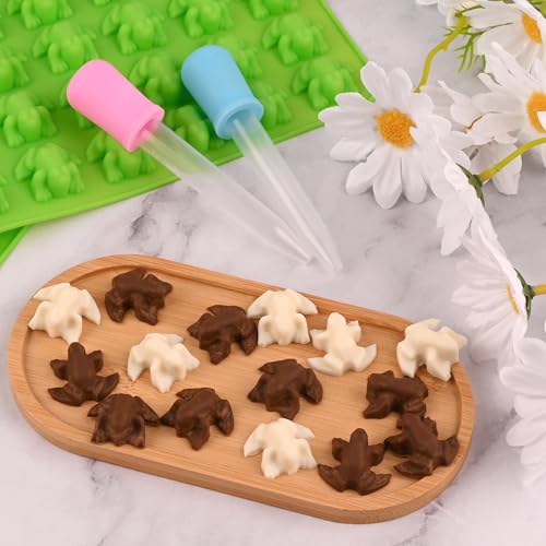 Sakolla Mini Frog Candy Molds, 100 Cavities Silicone Molds for Chocolate, Gummy, and Mints, Set of 2 with 2 Droppers (Green) - color: Mini Frog/Green