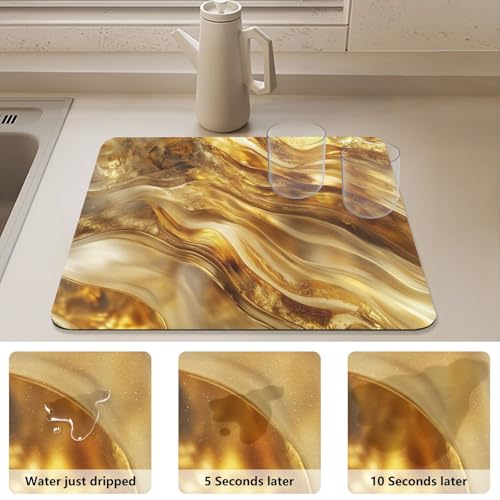 Dish Drying Mat for Kitchen Counter Marble Golden Yellow Absorbent Coffee Bar Mat Diatom Ooze Dish Drying Pad for Countertop Tabletop Decoration 15.7" X 11.8" - size: 15.7" x 11.8"