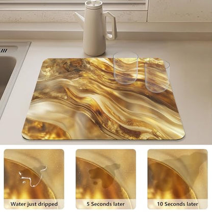 Dish Drying Mat for Kitchen Counter Marble Golden Yellow Absorbent Coffee Bar Mat Diatom Ooze Dish Drying Pad for Countertop Tabletop Decoration 23.6" X 19.7" - size: 23.6" x 19.7"
