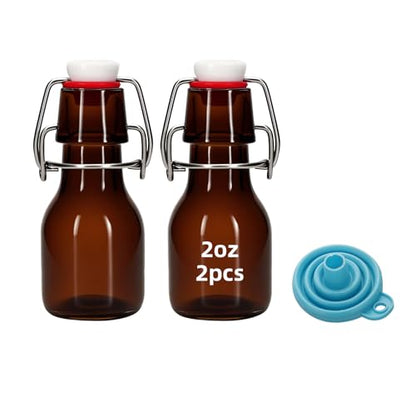 2Pcs 2oz Mini Swing Top Glass Bottles, 60ML Mini Storage Bottles, Small Glass Bottles,Vanilla Extract Bottles/Home Brewing/Beverages/Oil (Amber) - color: Amber