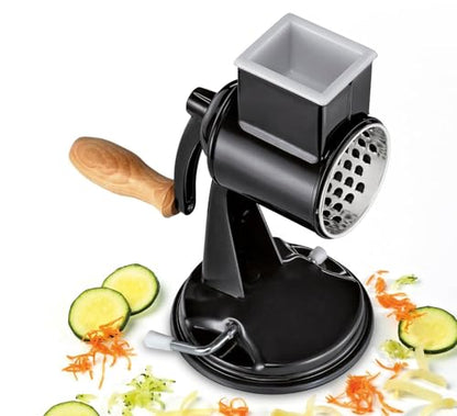 Zassenhaus Classic Drum Grater, Manual Kitchen Grater, Black Painted Metal, Beech Wood, Stainless Steel, Suction Base, 2 Grating Drums and Pestle, Vegetable Cutter, Cheese Grater and Slicer - color: Black