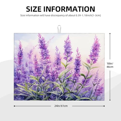 접시 건조 매트 퍼플 라벤더 꽃 수채화 주방 카운터용 흡수성 45.7 x 61cm(18 x 24인치) 극세사 접시 접시 유리 건조 배수 패드 양면 세탁 가능 - color: C10, size: 18" x 24"