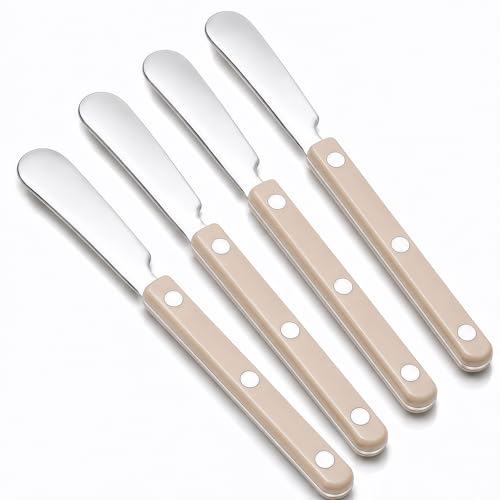 4PCS Stainless Steel Butter Knives Set: 6.3 Inch Cheese Spreader 304 Stainless Steel with Ergonomic Handle for Cheese, Butter & Jam (off white) - color: Ivory