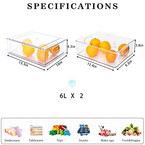 MANO 2Pack Clear Fridge Drawers Pull Out Stackable Refrigerator Drawer Organizer Bins Pantry Storage Box Plastic Food Containers for Kitchen Bathroom Office Closet (X-Large) - style: 2L