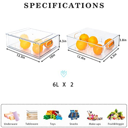 MANO 2Pack Clear Fridge Drawers Pull Out Stackable Refrigerator Drawer Organizer Bins Pantry Storage Box Plastic Food Containers for Kitchen Bathroom Office Closet (X-Large) - style: 2L