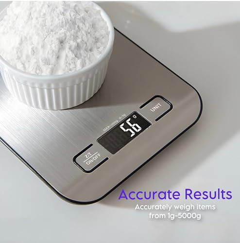 Digital Kitchen Scale, Food Scale in Grams & Ounces, 1g Precision for Cooking, Baking & Meal Prep, Stainless Steel with LCD Display, Tare Function, Compact for Diet & Coffee Use