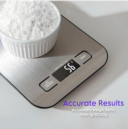 Digital Kitchen Scale, Food Scale in Grams & Ounces, 1g Precision for Cooking, Baking & Meal Prep, Stainless Steel with LCD Display, Tare Function, Compact for Diet & Coffee Use