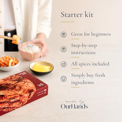 Kimchi Making Kit By OurHands - Fermentation Kit to Make Your Own Vegan Kimchi With Seaweed, Korean Pepper Flakes and Recipes